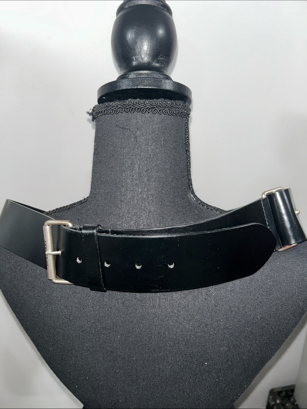 Burberry Wide Black Belt with Silver Buckle